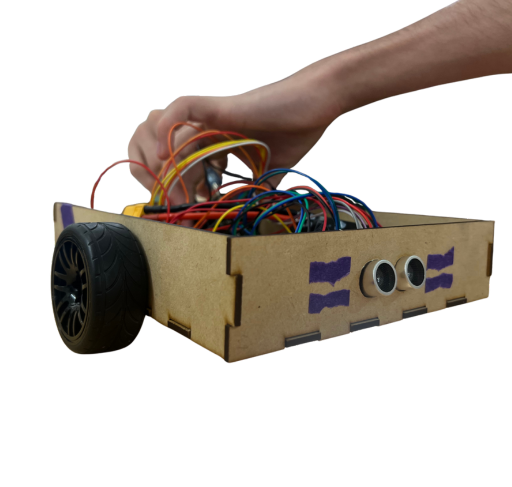 Autonomous car prototype with exposed wiring