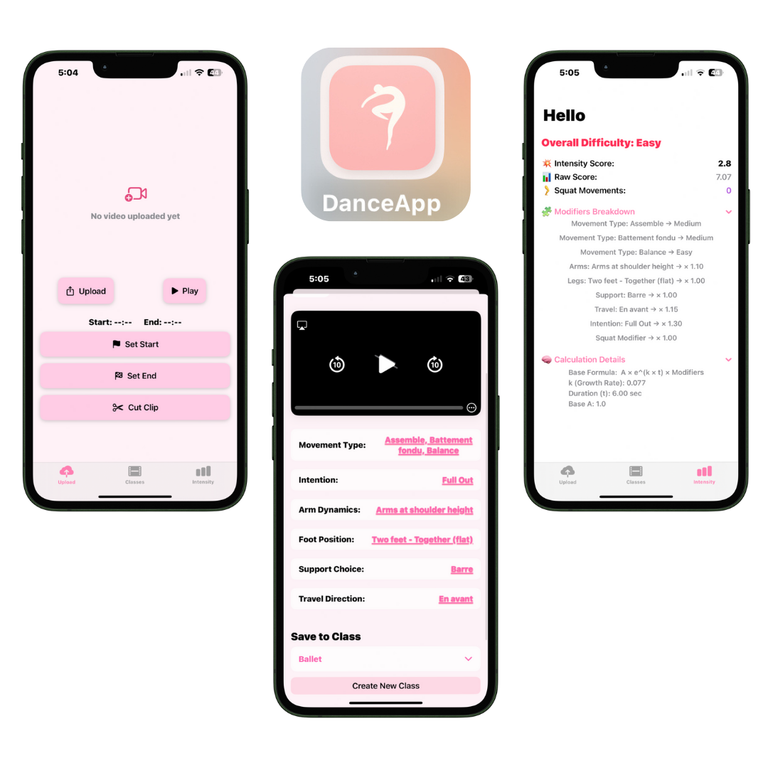Final DanCER app interface and functionality