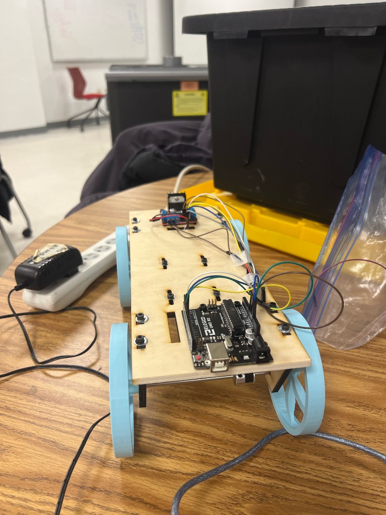 Final motorized cart prototype during testing